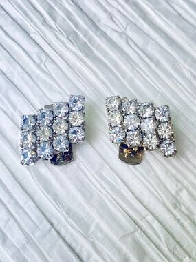 Vintage French Shoe Clips Art Deco Style Bluette Geometric Fancy Diamond Shape